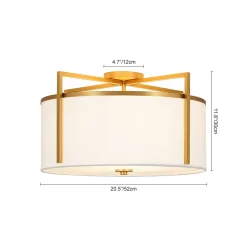 Retro Wide Drum Round Linen Cage Semi Flush Mount