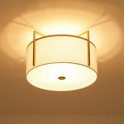Retro Wide Drum Round Linen Cage Semi Flush Mount