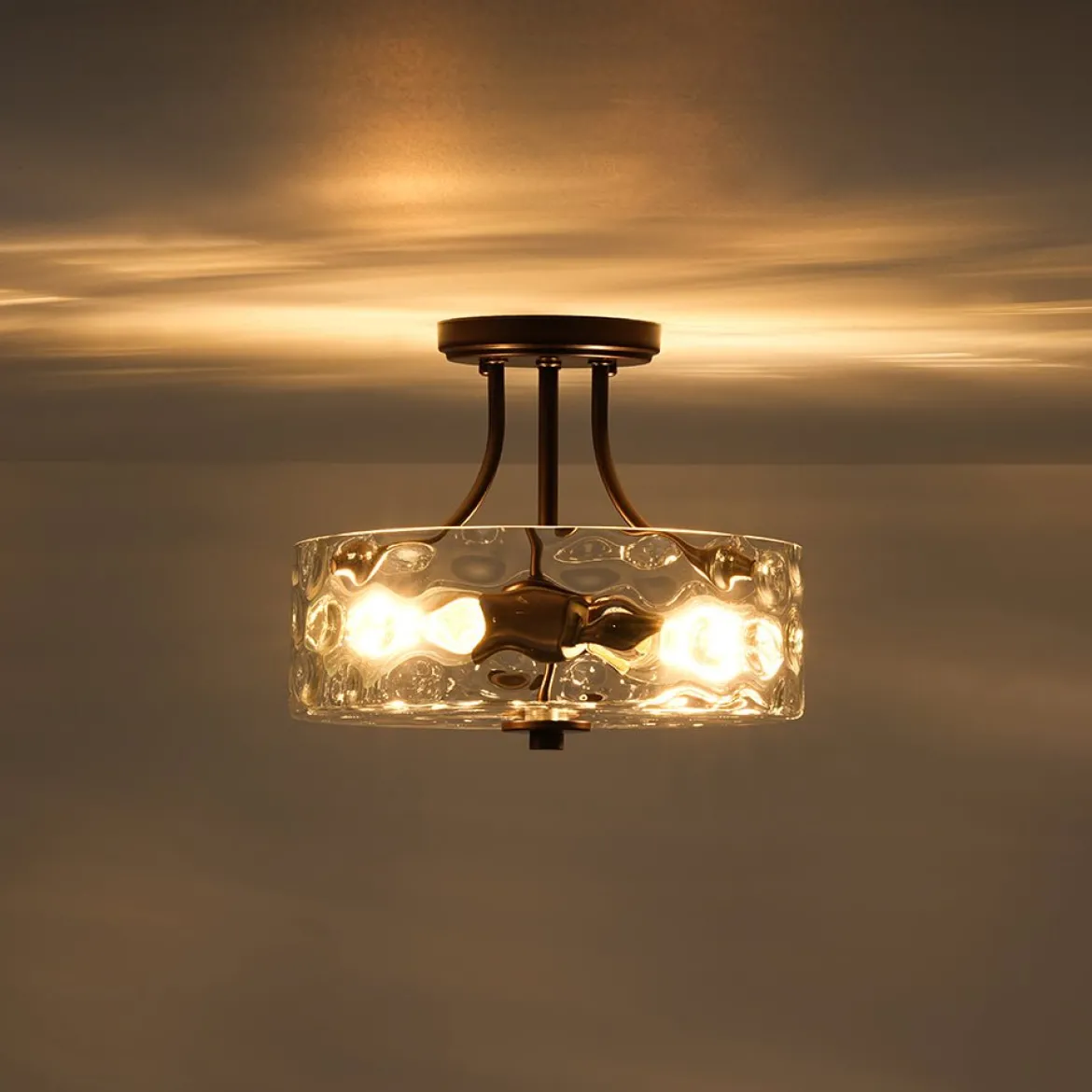 Round Drum Hammered Glass Semi Flush Mount
