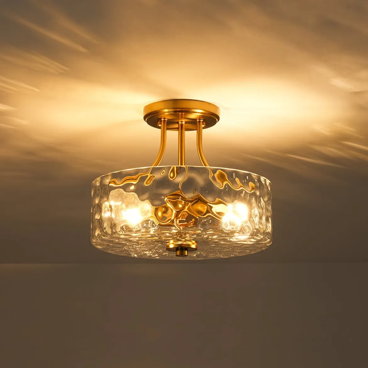 Round Drum Hammered Glass Semi Flush Mount