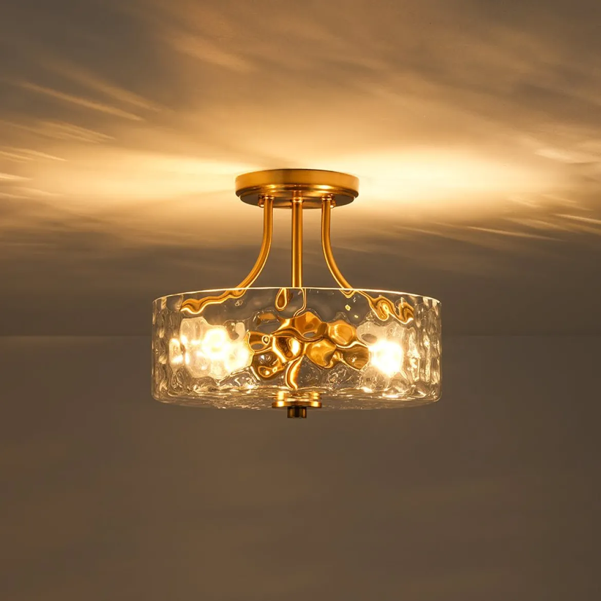 Round Drum Hammered Glass Semi Flush Mount