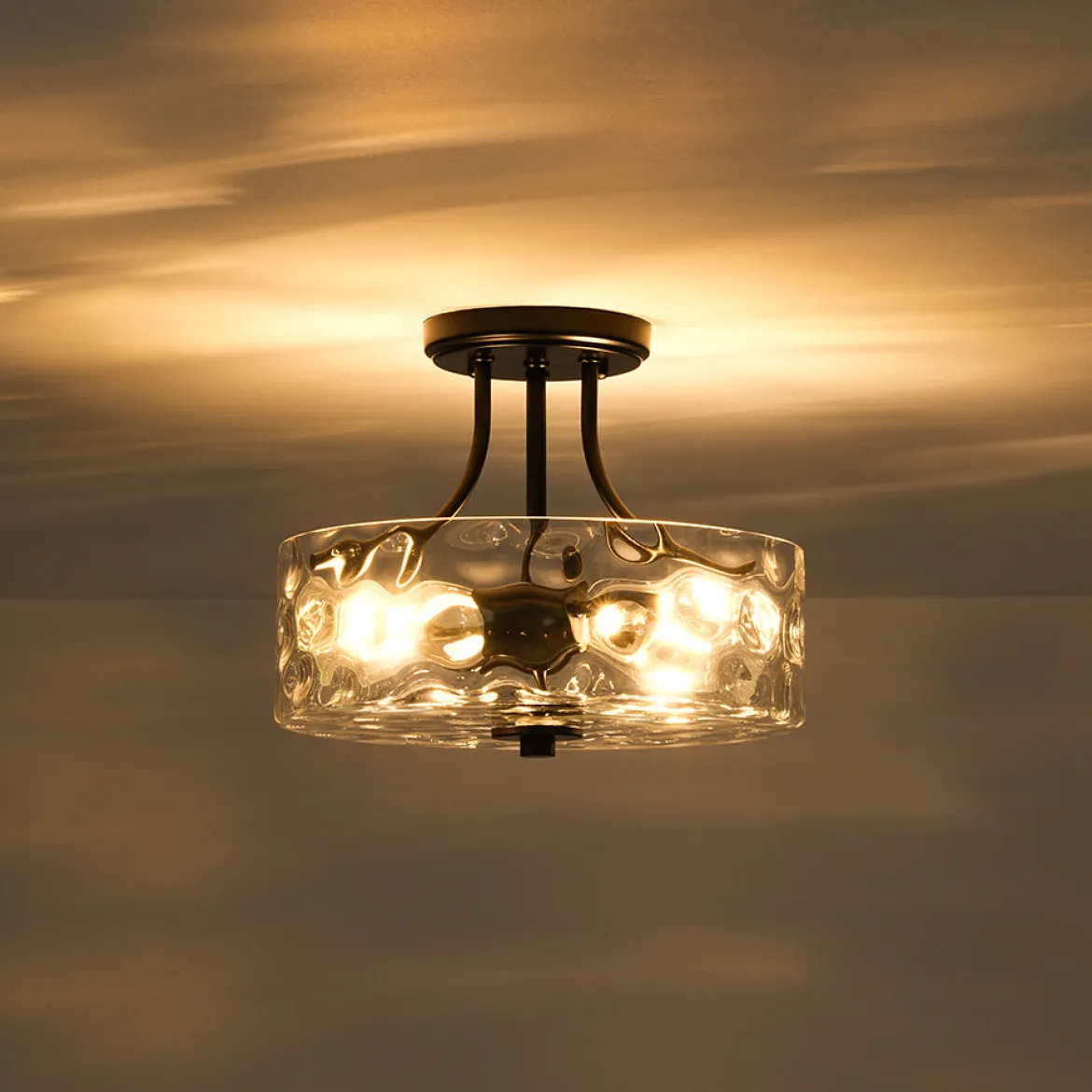 Round Drum Hammered Glass Semi Flush Mount