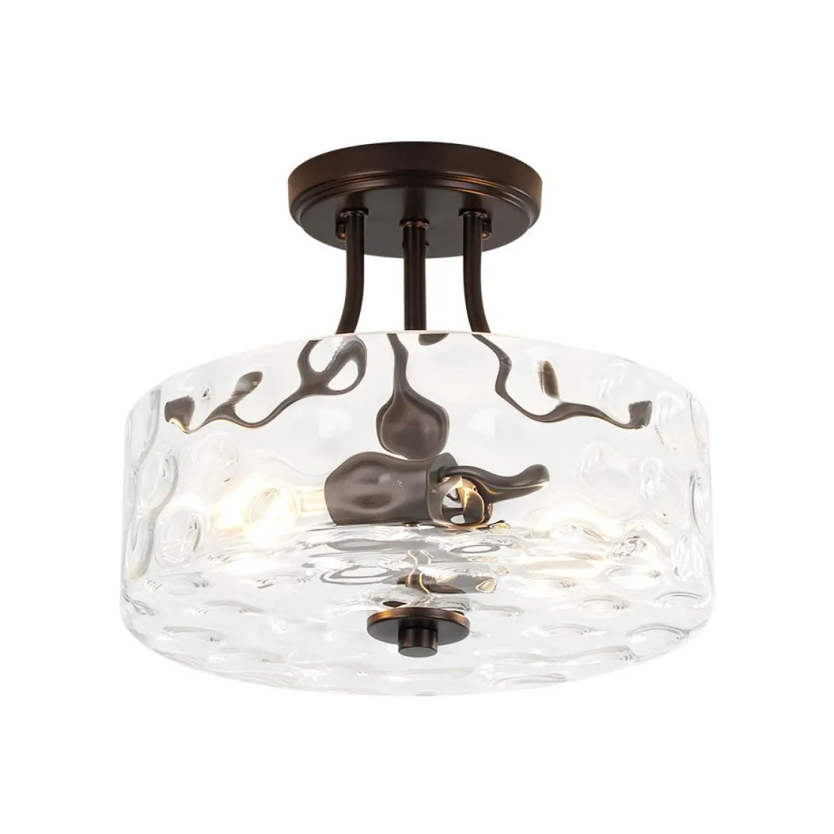 Round Drum Hammered Glass Semi Flush Mount
