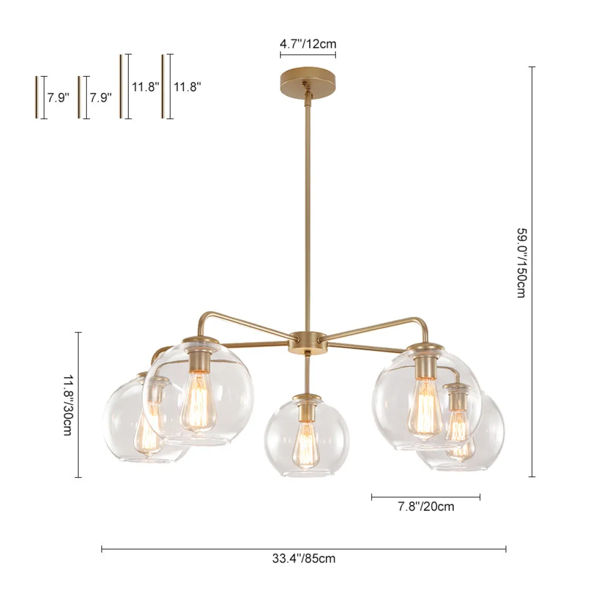 Round Globe Sputnik 5-light Chandelier Bubble Glass Design