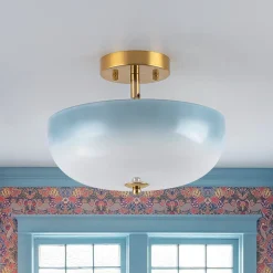 Round Gradient Blue Opal Art Glass Semi Flush Mount