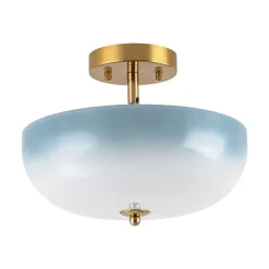 Round Gradient Blue Opal Art Glass Semi Flush Mount