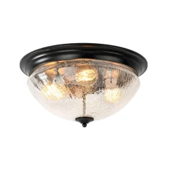 Round Textured Crackled Glass Flush Mount Ceiling Light