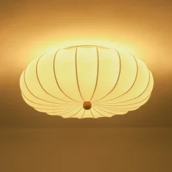 Round White Silk Scalloped Cage Ceiling Light