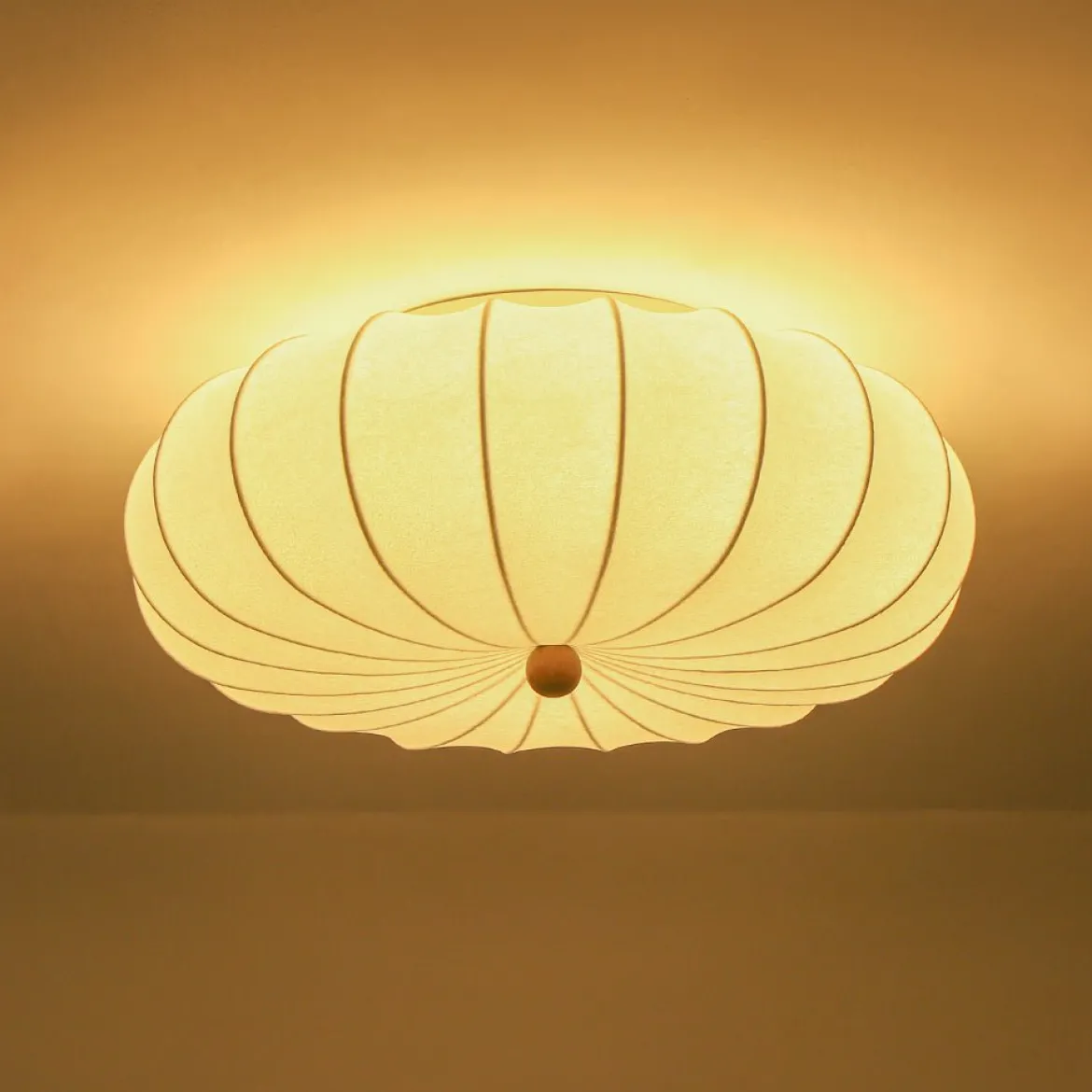 Round White Silk Scalloped Cage Ceiling Light