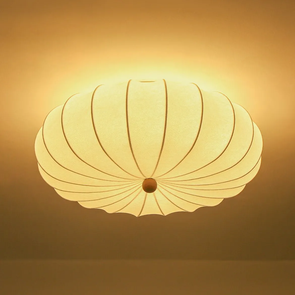 Round White Silk Scalloped Cage Ceiling Light