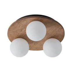 Rural Frosted Glass Globe Wooden Round Semi Flush Mount
