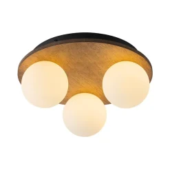 Rural Frosted Glass Globe Wooden Round Semi Flush Mount