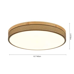 Rustic Black Mesh Wooden Dimmable LED Round Ceiling Light