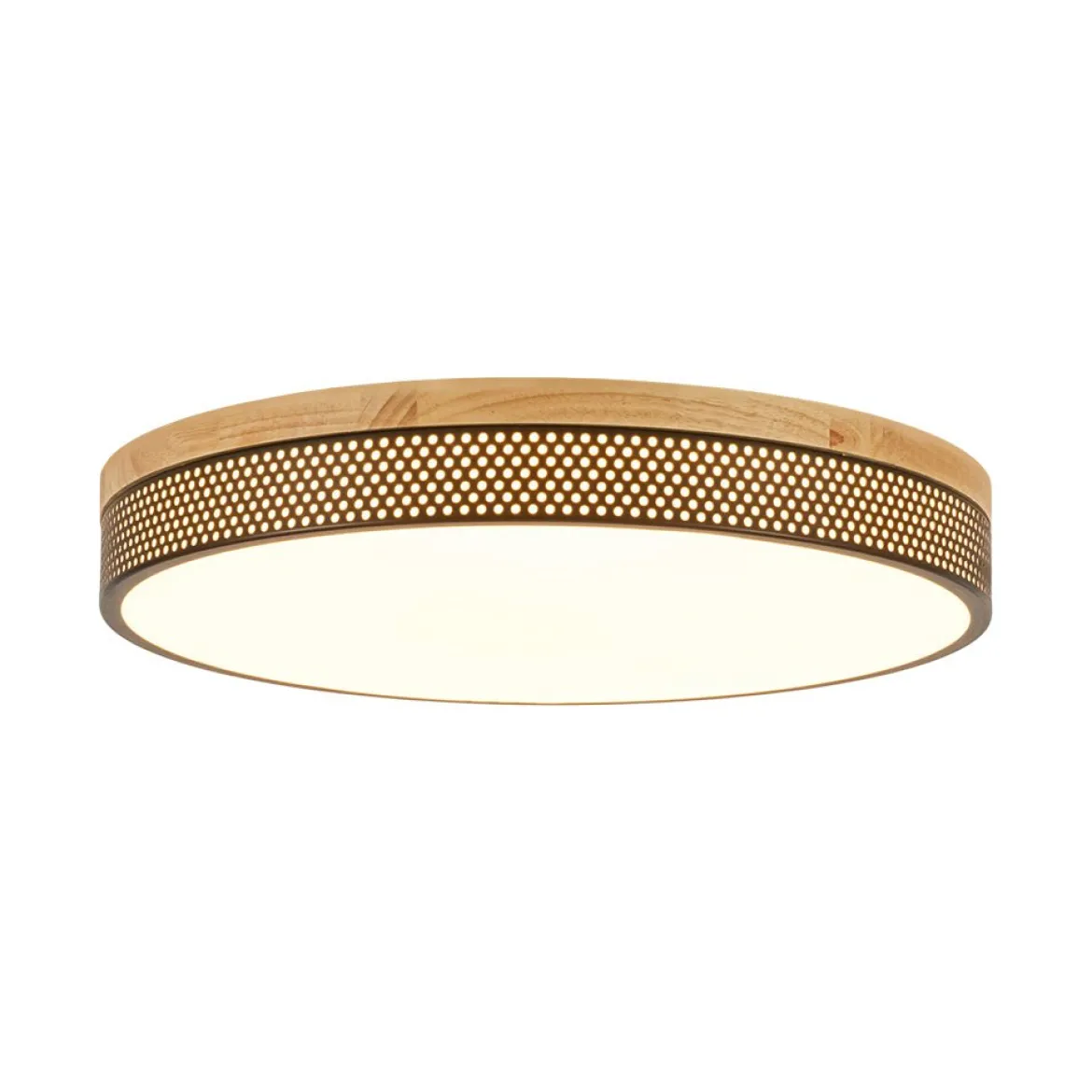 Rustic Black Mesh Wooden Dimmable LED Round Ceiling Light