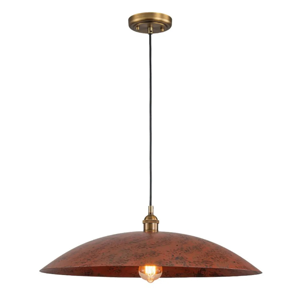 Rustic Brown 1-Light Oversized Flat Dome Pendant Light