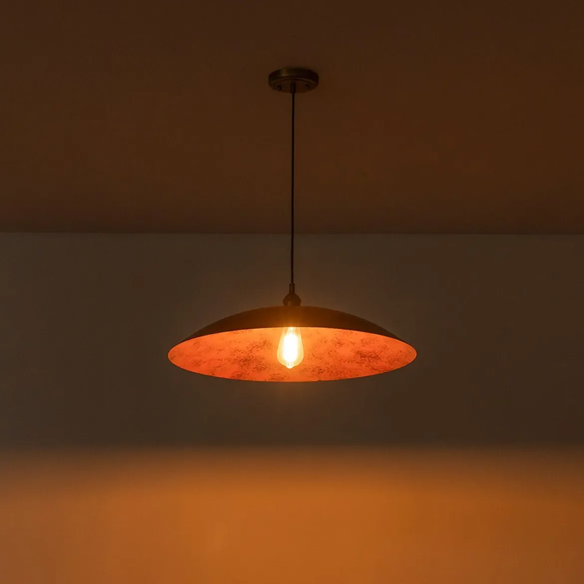 Rustic Brown 1-Light Oversized Flat Dome Pendant Light