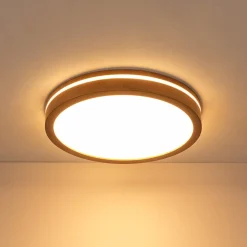 Rustic Dimmable LED Walnut Wooden Round Ceiling Light