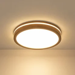 Rustic Dimmable LED Walnut Wooden Round Ceiling Light