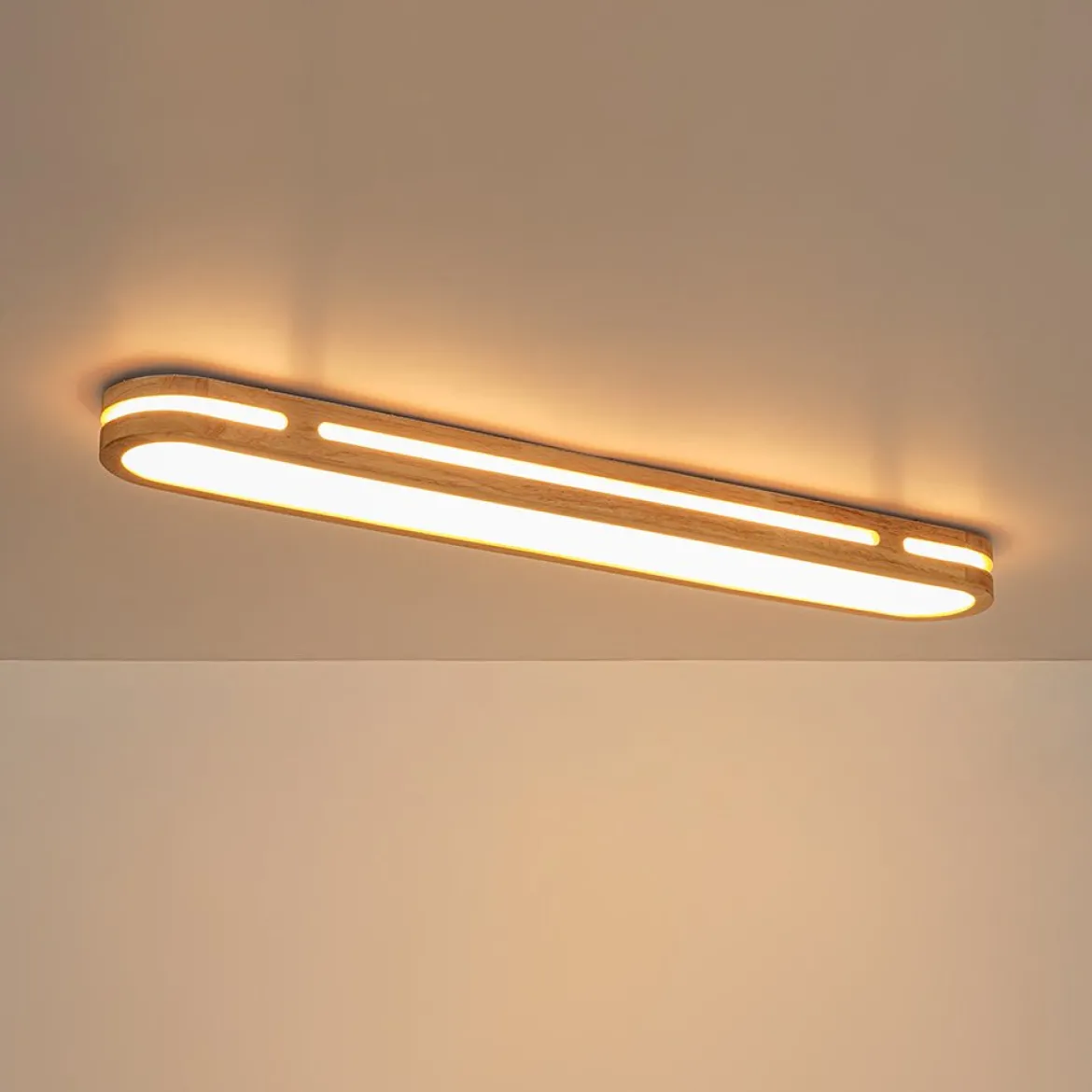 Rustic Dimmable LED Wood Oval Flush Mount Light
