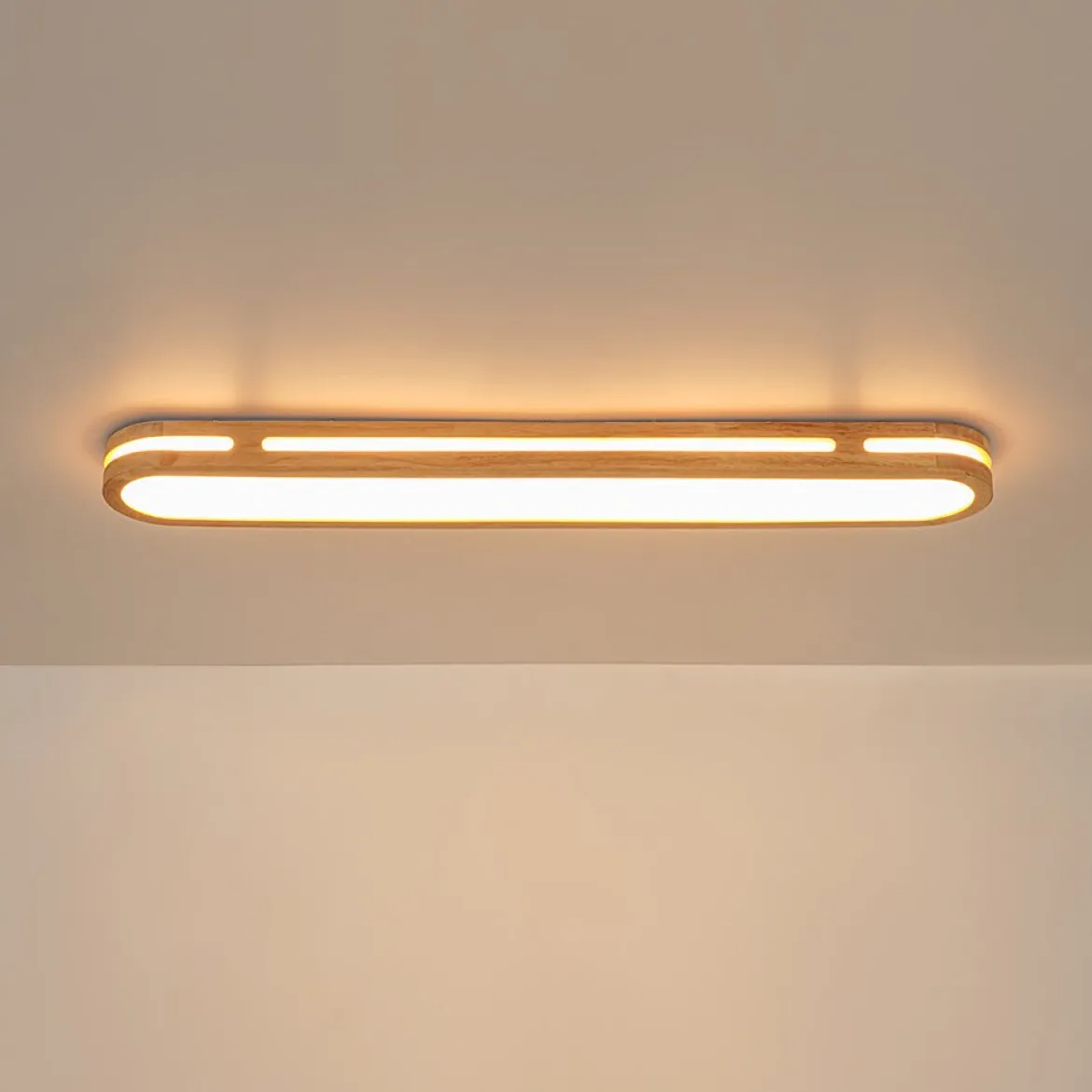 Rustic Dimmable LED Wood Oval Flush Mount Light