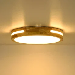 Rustic Dimmable LED Wood Round Flush Mount Light