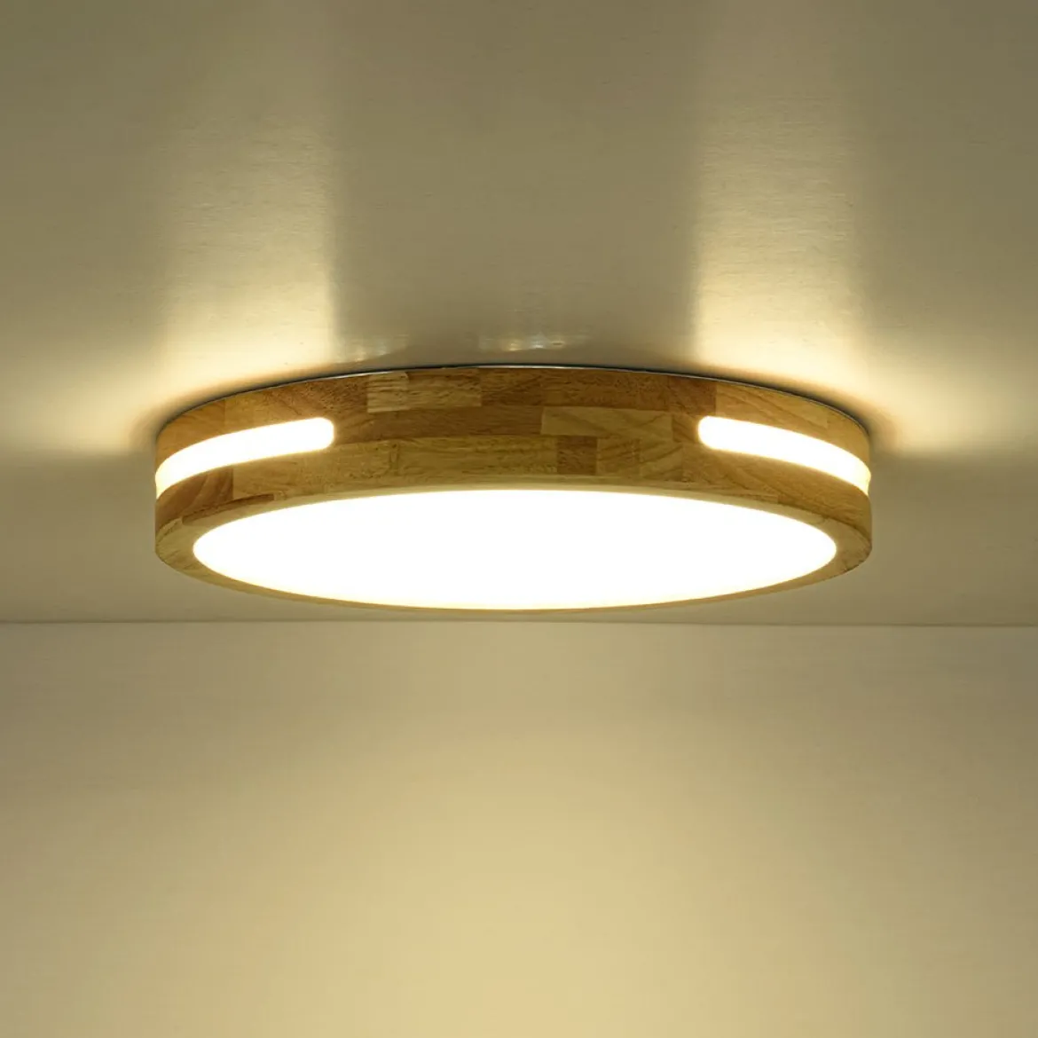 Rustic Dimmable LED Wood Round Flush Mount Light
