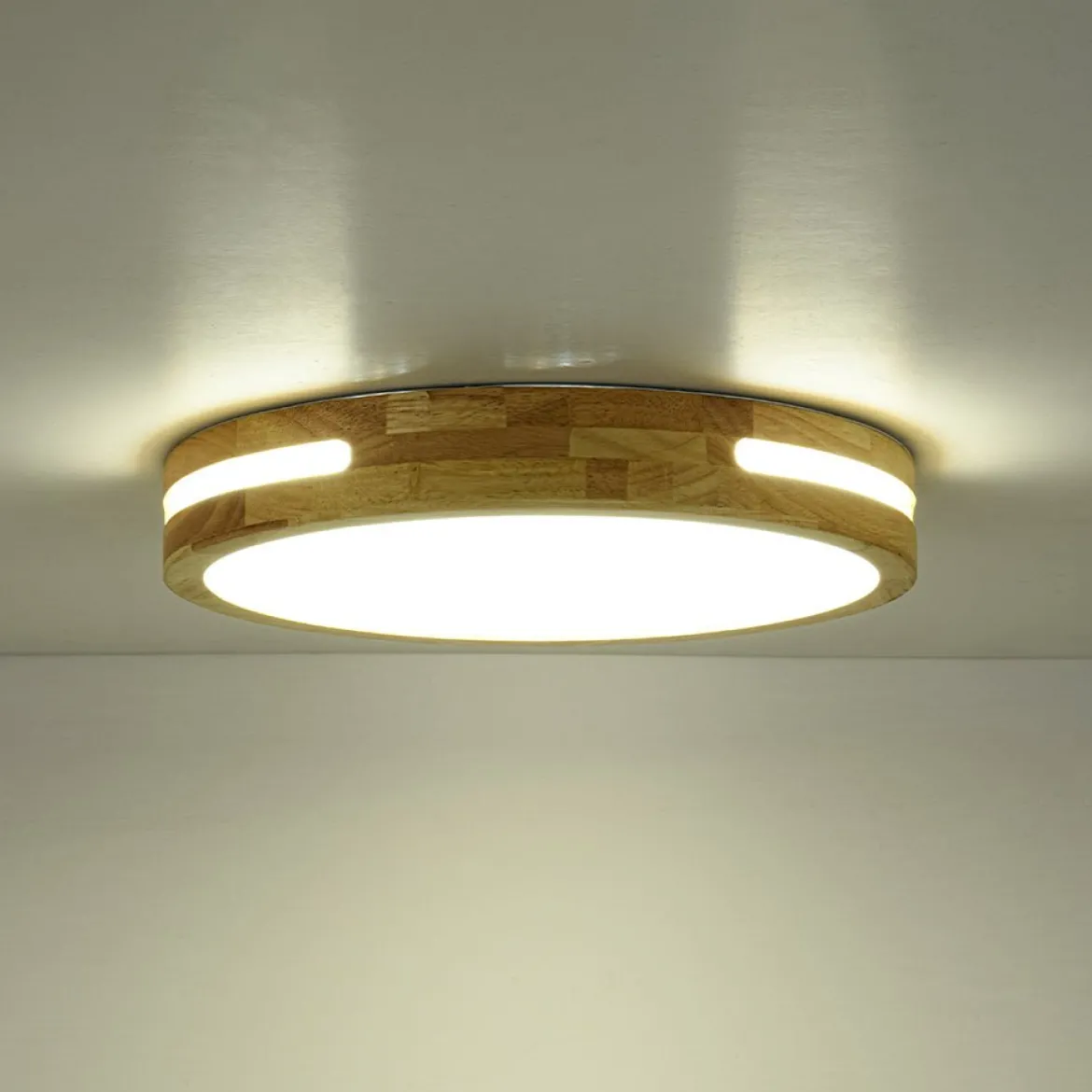 Rustic Dimmable LED Wood Round Flush Mount Light