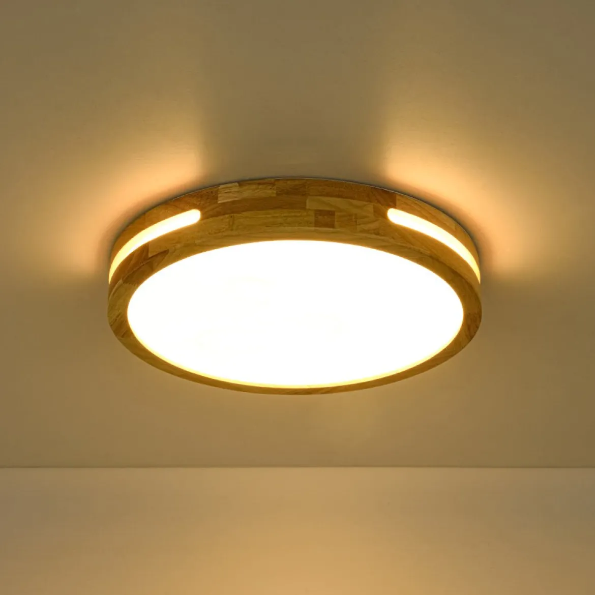 Rustic Dimmable LED Wood Round Flush Mount Light