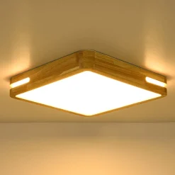 Rustic Dimmable LED Wood Square Flush Mount Light