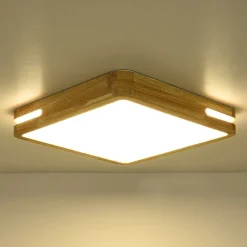 Rustic Dimmable LED Wood Square Flush Mount Light