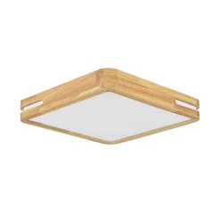 Rustic Dimmable LED Wood Square Flush Mount Light