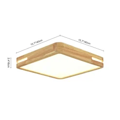 Rustic Dimmable LED Wood Square Flush Mount Light
