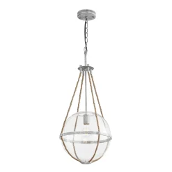 Rustic Hemp Rope Distressed White Glass Globe Pendant Light