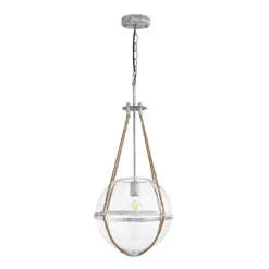 Rustic Hemp Rope Distressed White Glass Globe Pendant Light