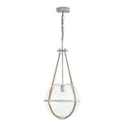 Rustic Hemp Rope Distressed White Glass Globe Pendant Light