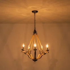 Rustic Hemp Rope Wooden Round Candle Chandelier