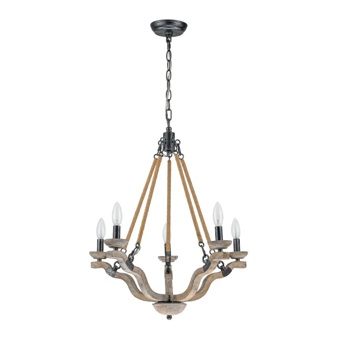 Rustic Hemp Rope Wooden Round Candle Chandelier