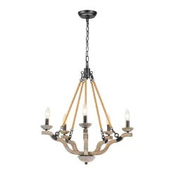 Rustic Hemp Rope Wooden Round Candle Chandelier