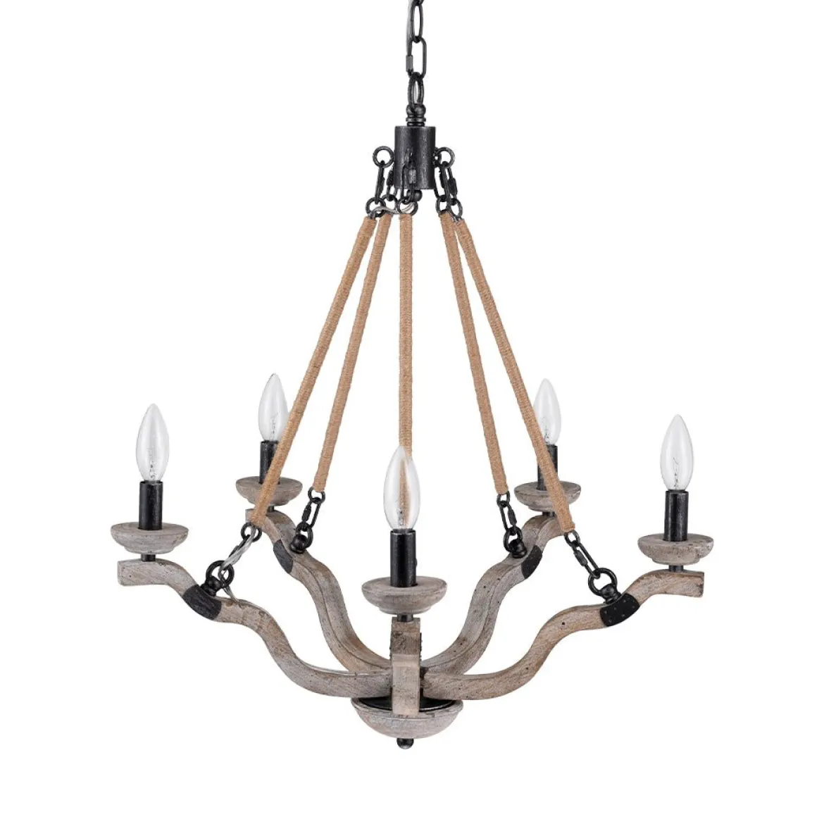 Rustic Hemp Rope Wooden Round Candle Chandelier