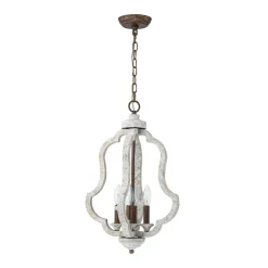 Rustic 4-Light Whitewashed Wood Cage Pendant Light