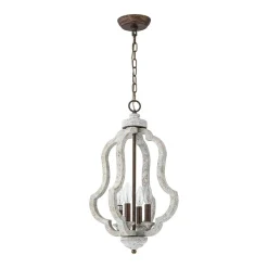 Rustic 4-Light Whitewashed Wood Cage Pendant Light