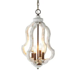Rustic 4-Light Whitewashed Wood Cage Pendant Light