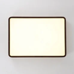 Rustic Rectangle Walnut Wooden Dimmable LED Flush Mount