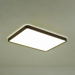 Rustic Rectangle Walnut Wooden Dimmable LED Flush Mount