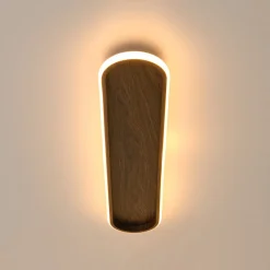 Rustic Walnut Wood Dimmable LED Oval Ring Flush Mount Light
