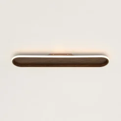 Rustic Walnut Wood Dimmable LED Oval Ring Flush Mount Light
