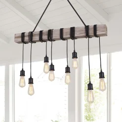 Rustic Wooden Wide Linear Chandelier