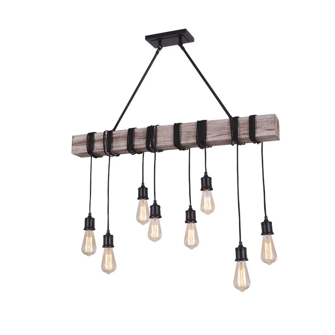 Rustic Wooden Wide Linear Chandelier