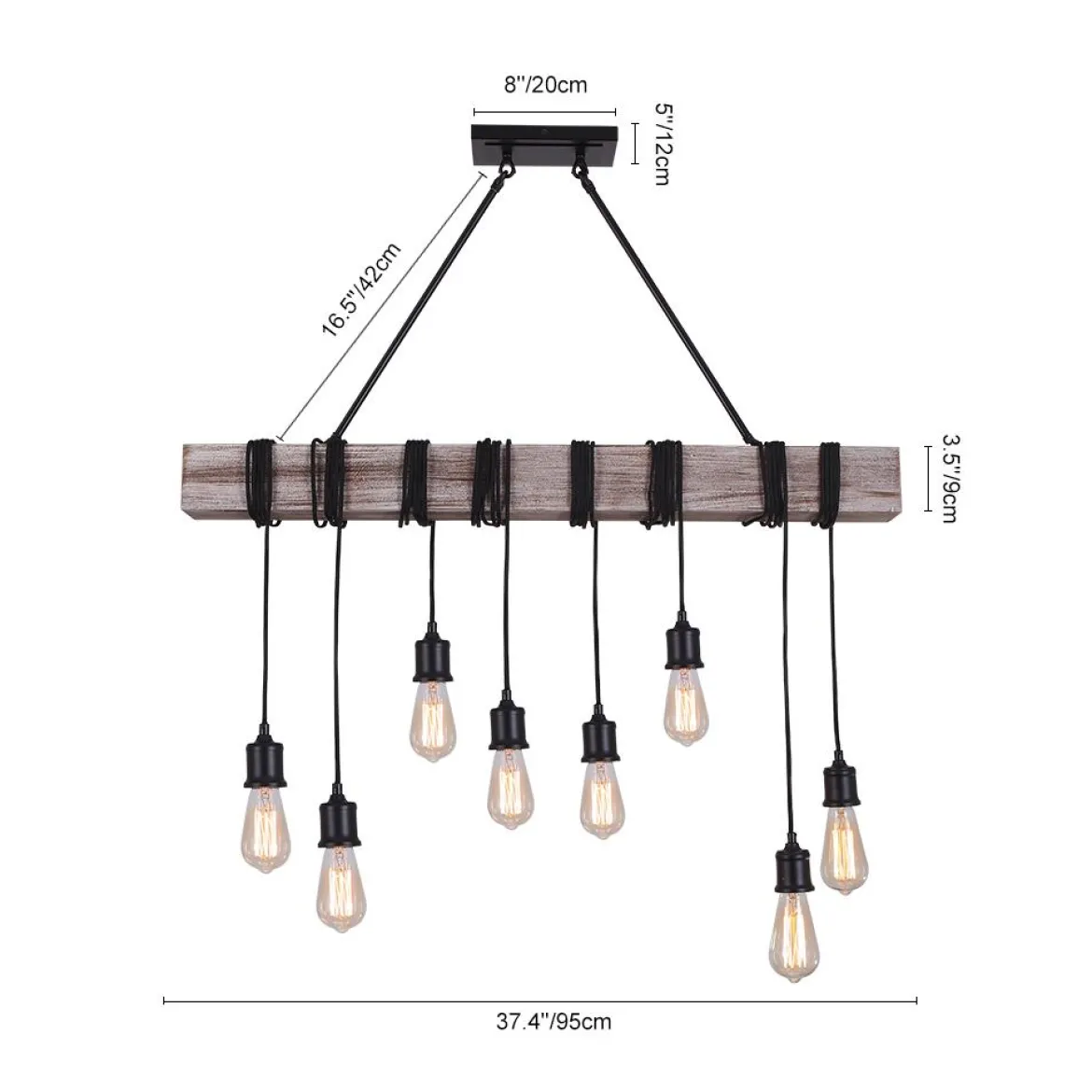 Rustic Wooden Wide Linear Chandelier
