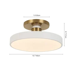 Scandinavian Brass White Round Dimmable LED Semi Flush Light
